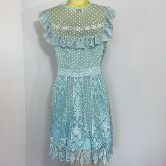 Foxie Dox Anthropologie Dress Pale Blue Ruffle"Cora" New With Tag! Sz Sm - Picture 7 of 8